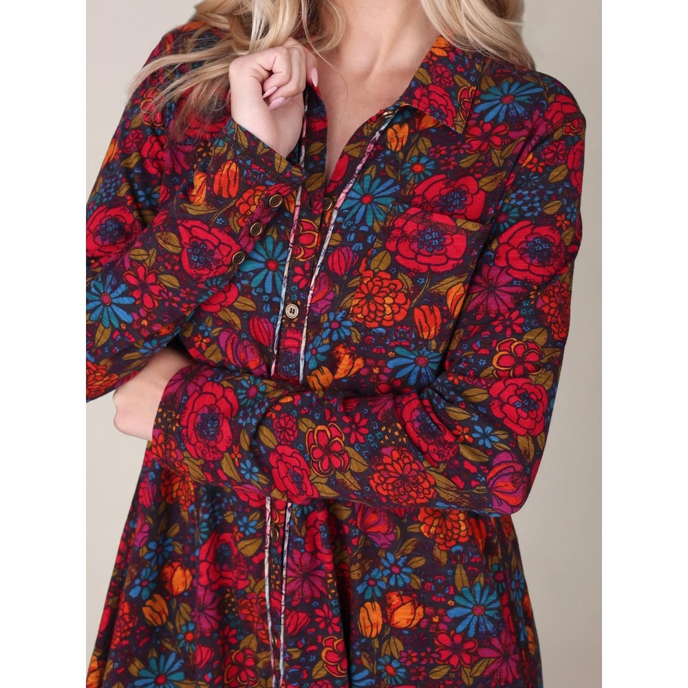 nwt M Natural Life cotton mini long sleeve floral dress church party vacation - Picture 2 of 3